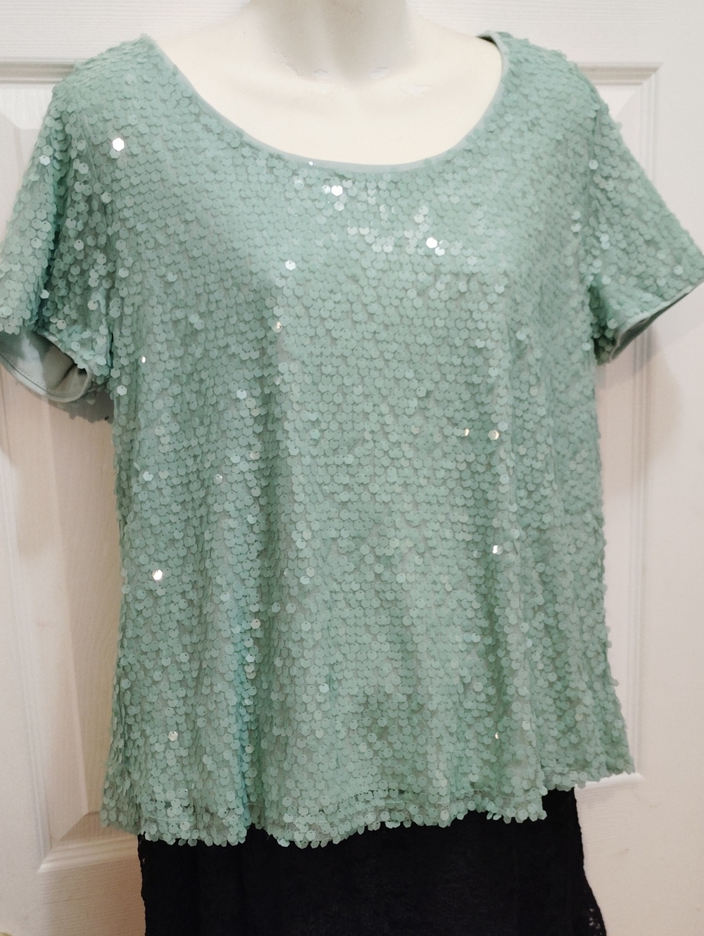 Forever 21, Mint Green Sequin Short-Sleeve Top